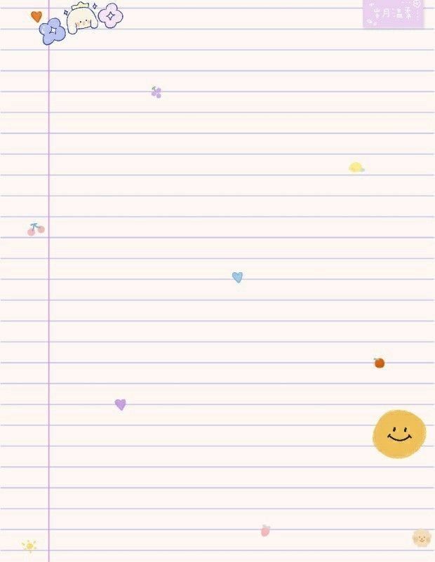 a lined paper with smiley faces and hearts on the bottom, along with an emoticive message