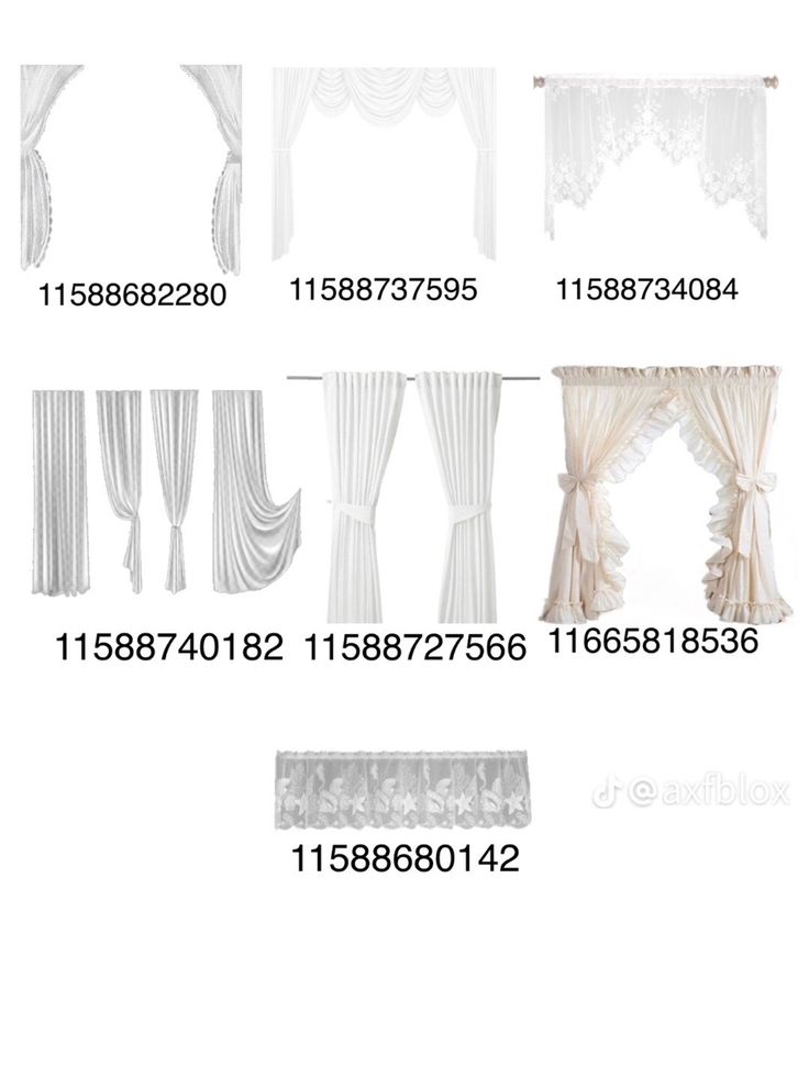 various types of drapes and curtains with numbers on the bottom, bottom, and bottom