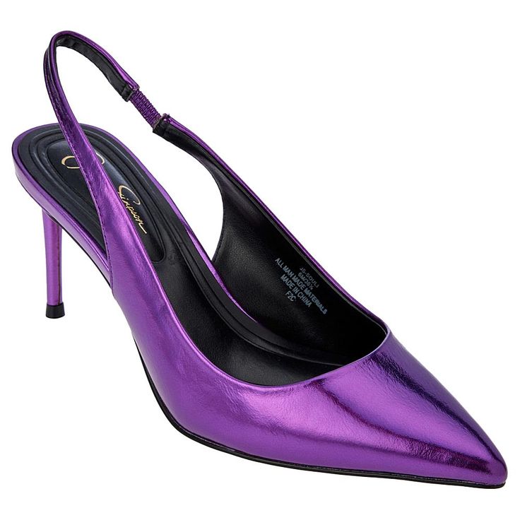 Jessica Simpson Souli Slingback Pump  Take this sleek pump out for a spin, whether it's on date night or a girl's night out, and you'll fall in love. Details like premium memory foam and a padded footbed keep you comfortable all night long, while top-quality materials and fine details give it the sophistication you seek in a shoe. Chic Purple Slingback Pumps For Formal Occasions, Chic Purple Slingback Pumps For Formal Events, Chic Purple High Heel Slingback Pumps, Slingback Synthetic Heels For Night Out, Party Slingback Pumps With 4-inch Heel, Synthetic Slingback Heels For Night Out, Purple Slingback Pumps For Spring Party, Trendy Evening Slingback Pumps In Synthetic, Spring Party Purple Slingback Pumps