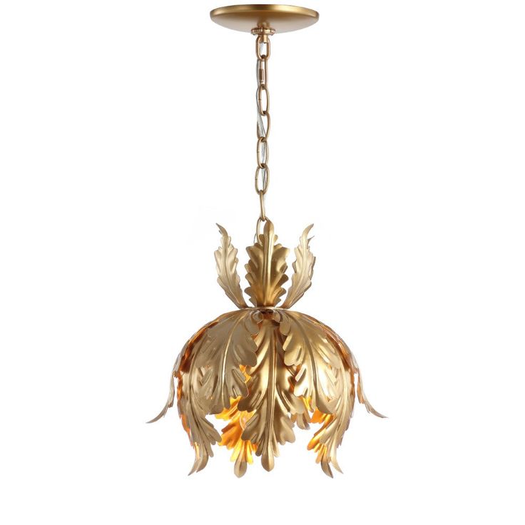 a golden chandelier hanging from a chain