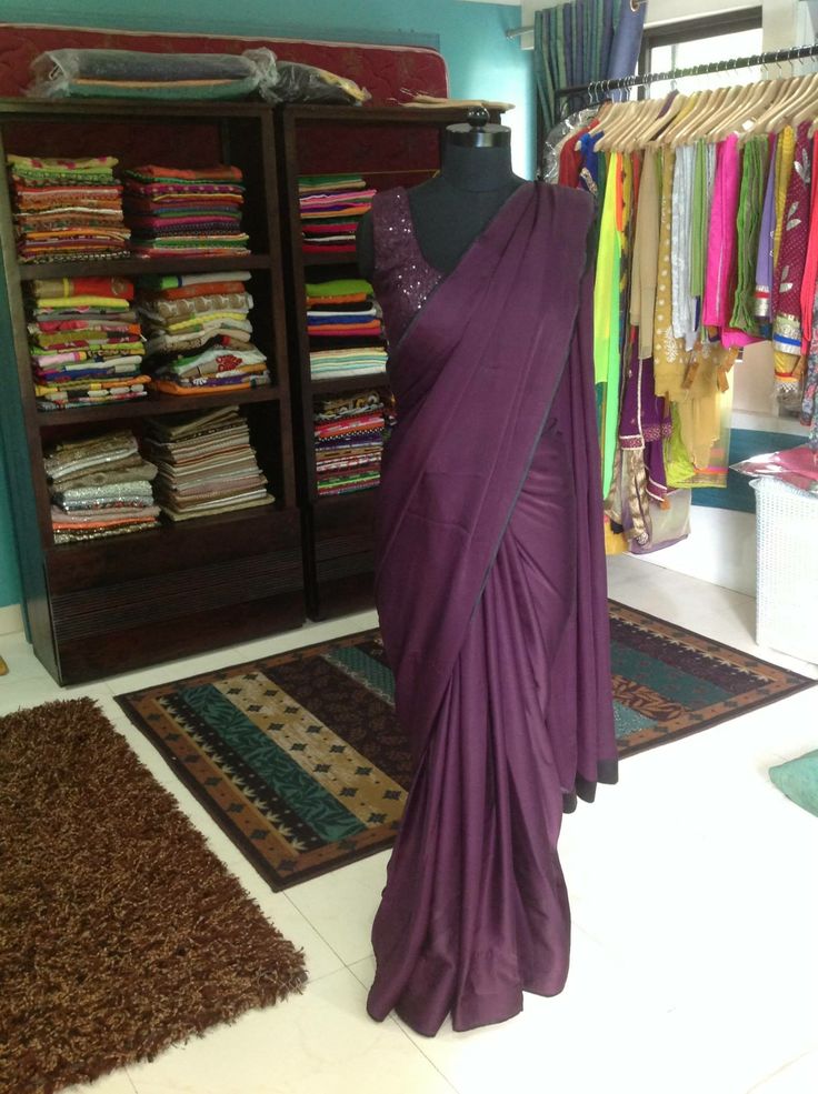 Grape Colour Saree, Wine Colour Saree With Contrast Blouse, Grape Wine Colour Saree, Sifon Saree, Wine Colour Saree, Wedding Dresses Elegant Simple, Wedding Dresses Elegant, Indian Dress Up, Simple Elegant Wedding Dress