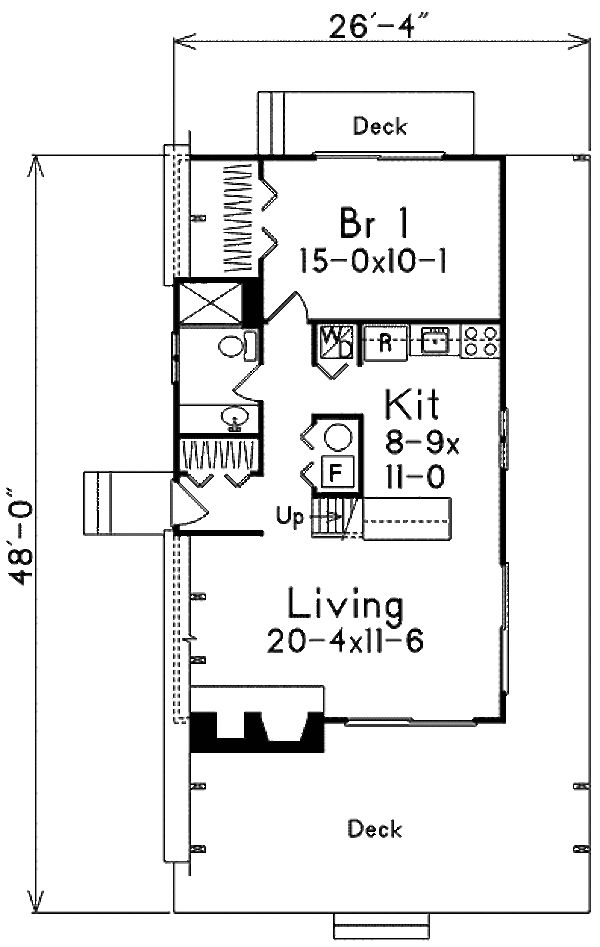 the floor plan for a small house with two bedroom and an attached living room area