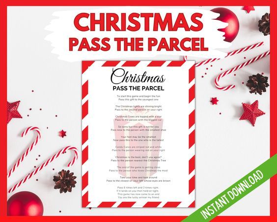 christmas pass the parcel with candy canes and decorations