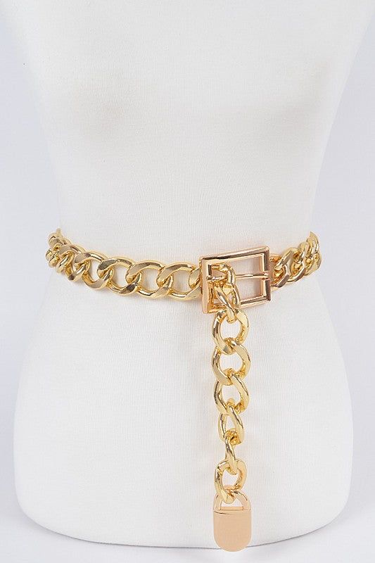 This bold chain link belt adds a touch of edge to any outfit. Its big design makes a statement, while the links add a unique touch. Elevate your look with this confident and chic accessory! Final Sale (note this is made of iron and is slightly heavy and noisy) Approx Width 1” Length 49” Chic Metal Chain Belt For Party, Chic Metal Chain Belt With Chain Print, Chic Party Waist Chain With Chain Link, Chic Gold Chain Belt For Party, Elegant Metal Chain Belt With Chain Print, Party Metal Chain Belt With Chain Print, Chic Chain Link Waist Chain Belt, Chic Chain Link Waist Chain, Chic Gold Chain Belt