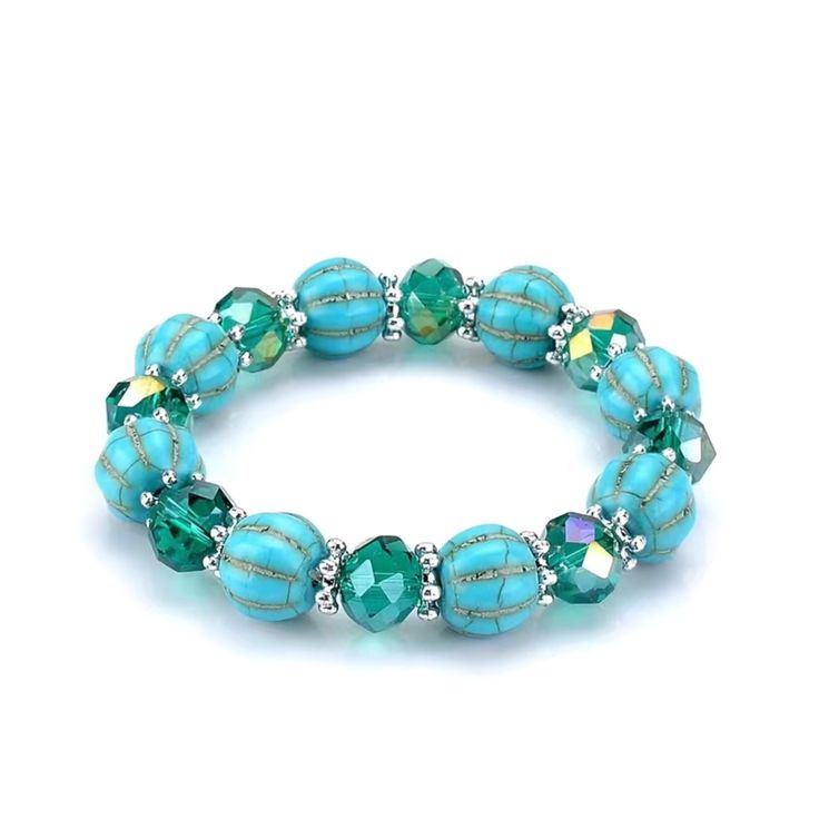 Handmade Stone Beaded Bracelet Cute Turquoise Crystal Stretch Bracelet Turquoise Stretch Bracelet With Colorful Beads, Beaded Turquoise Crystal Bracelet As Gift, Turquoise Faceted Beads Bracelets For Beach, Turquoise Bohemian Crystal Bracelet, Green Stretch Bracelet With Colorful Beads, Turquoise Bracelet With Silver Beads, Bohemian Turquoise Crystal Bracelet With Spacer Beads, Turquoise Crystal Bracelet With Colorful Beads, Adjustable Turquoise Bracelet With Polished Beads