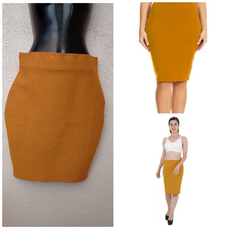 Introducing The Epitome Of Sophistication And Comfort With This Pencil Skirt. Simplicity And Sexy In One Perfect Piece. Designed For The Modern Woman Who Cherishes Elegance Without Compromising Comfort. Brand Chocolate U.S.A. Item Gold Pencil Skirt Lined, Elastic Waist Band, Sparkly, Knee Length Size Medium Measurements Pictured Not Responsible For Fit Or Size Condition New With Tags Items Can Contain Unseen Flaws Please See Pictures Carefully As They Are Part Of The Description. Click On Photos Trendy Solid Pencil Skirt For Party, Trendy Solid Color Party Pencil Skirt, Chic Fitted Yellow Pencil Skirt, Chic Yellow Fitted Pencil Skirt, Chic Fitted Yellow Skirt, Gold Fitted Chic Skirt, Fitted Yellow Pencil Skirt For Spring, Yellow Knee-length Pencil Skirt, Chic Stretch Orange Skirt