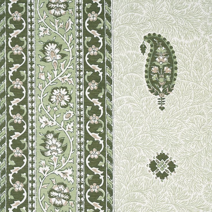 two green and white wallpapers with floral designs on the sides, one in different colors