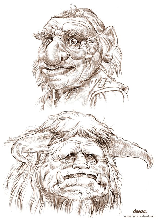 two drawings of trolls with different facial expressions