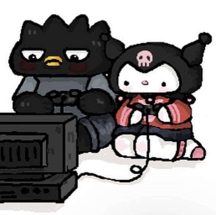 two cartoon characters sitting next to each other on a white background, one holding a camera