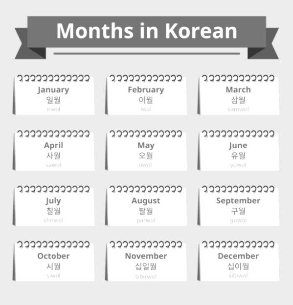 months in korean calendars for each month