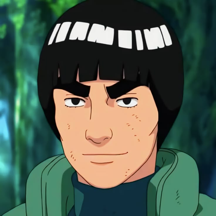 an anime character with black hair wearing a green hoodie and looking at the camera