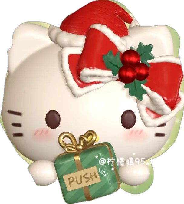 a hello kitty christmas ornament with a bow and bell on it's head