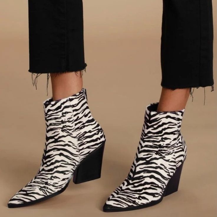 Dolce Vita Issa Zebra Calf-Hair Pointed Toe Booties Brand New Size 6.5 Real Calf Hair Made In Vietnam Ivory / Black Back Zip Closure Stores For Views Nastygal Windsor Missguided Boohoo Fashion Nova Free People Asos Revolve Forever 21 Pepper Mayo Sabo Skirt Showpo Motel Rocks Princess Polly Lf Blanknyc Zara Tiger Mist Urban Outfitters Levi’s Pacsun Nordstrom Lord And Taylor Minkpink Oh Polly Brandy Melville Victoria’s Secret Jeffrey Campbell Dollskill Spring Fitted Booties With Block Heel, Chic Fitted Low Heel Booties, Spring Chic Fitted Booties, Chic Fitted Booties For Spring, Chic Fitted Spring Booties, Summer Booties With Pointed Toe, Chic Pointed Toe Summer Booties, Chic Pointed Toe Spring Booties, Summer Chic Pointed Toe Booties