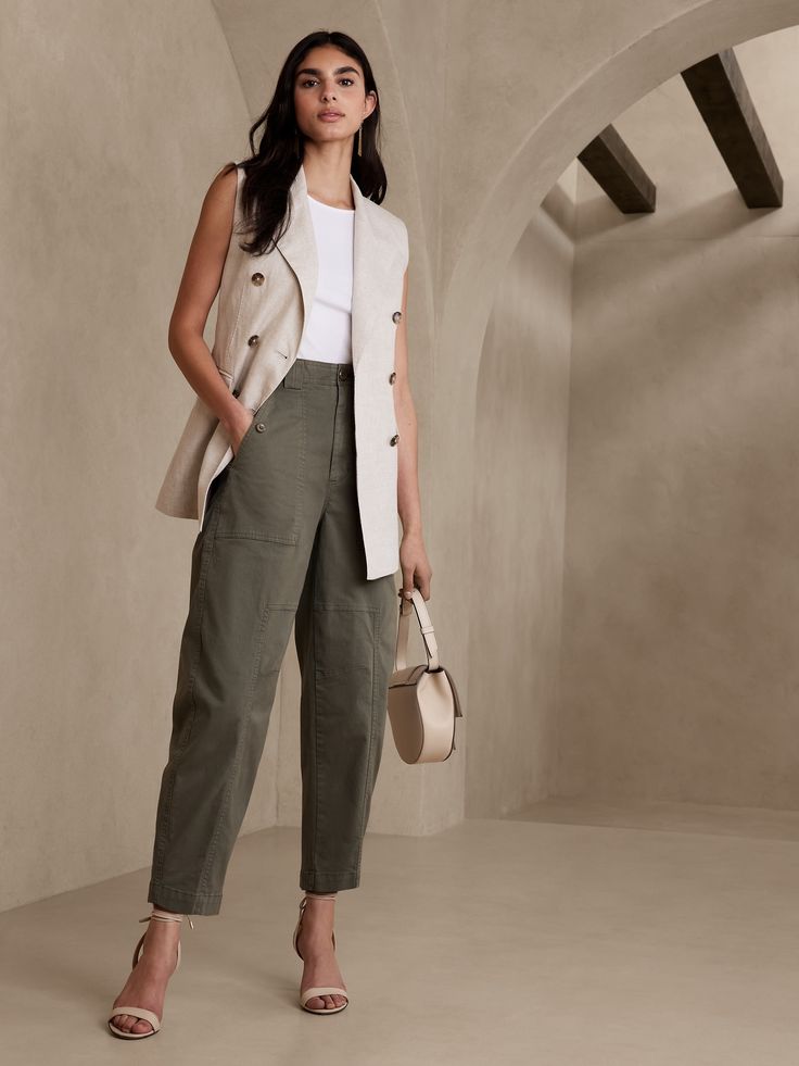 The Barrel Pant | Banana Republic Effortless Straight Leg Pants For Fall, Straight Leg Cargo Pants For Elevated Casual Spring Wear, Stylish High Waist Cargo Pants For Spring, Chic Relaxed Fit Everyday Pants, Chic Relaxed Fit Pants For Everyday, Elevated Casual High-waist Cargo Pants For Spring, Elevated Casual High Waist Cargo Pants For Spring, Effortless Workwear Pants With Pockets, Spring Tapered Everyday Pants