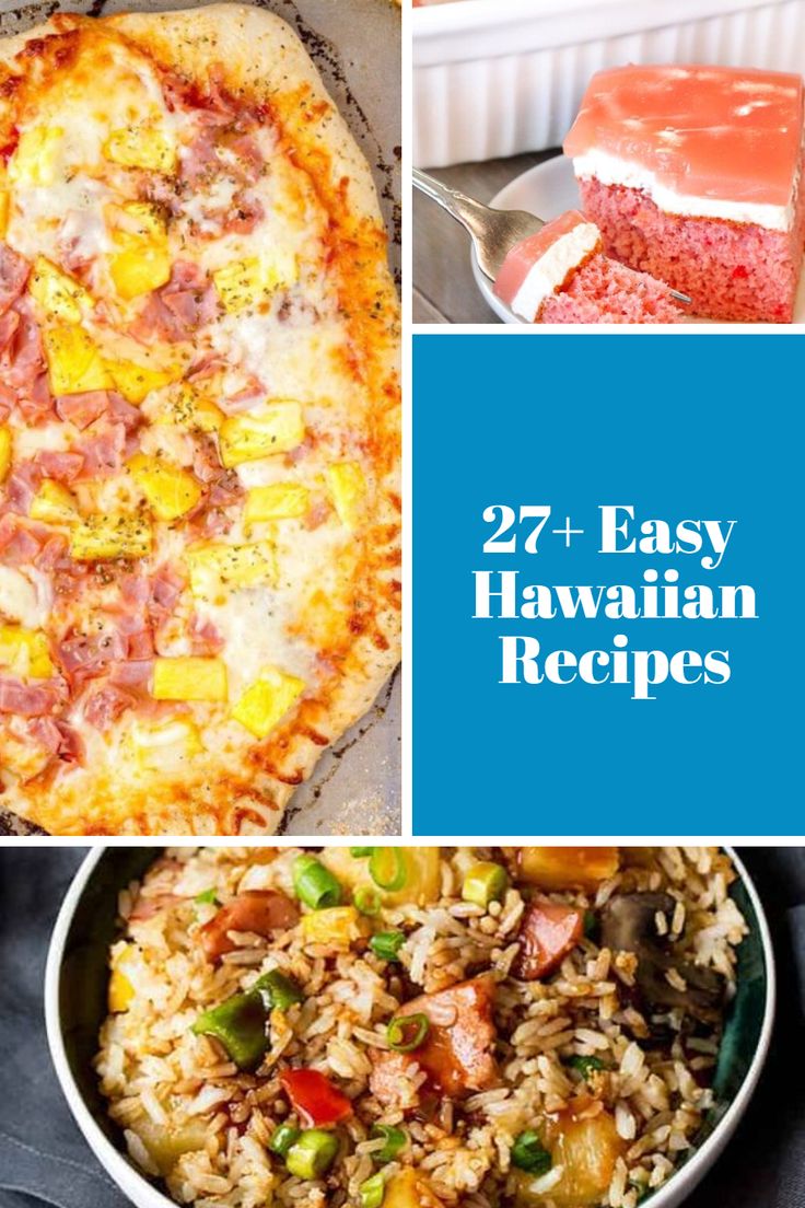 four different hawaiian dishes with text overlay that reads, 27 easy hawaiian rice recipes