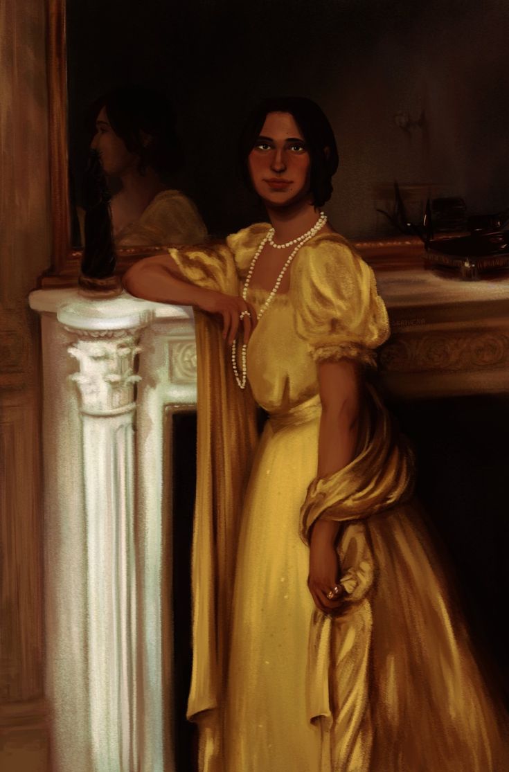 a painting of a woman in a yellow dress