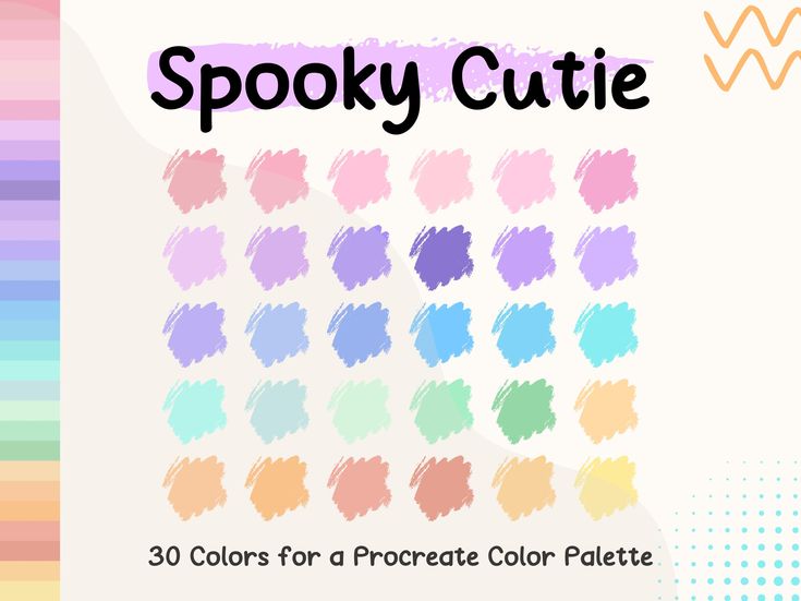 the spooky cutie color palette is shown in various colors and sizes, including pink