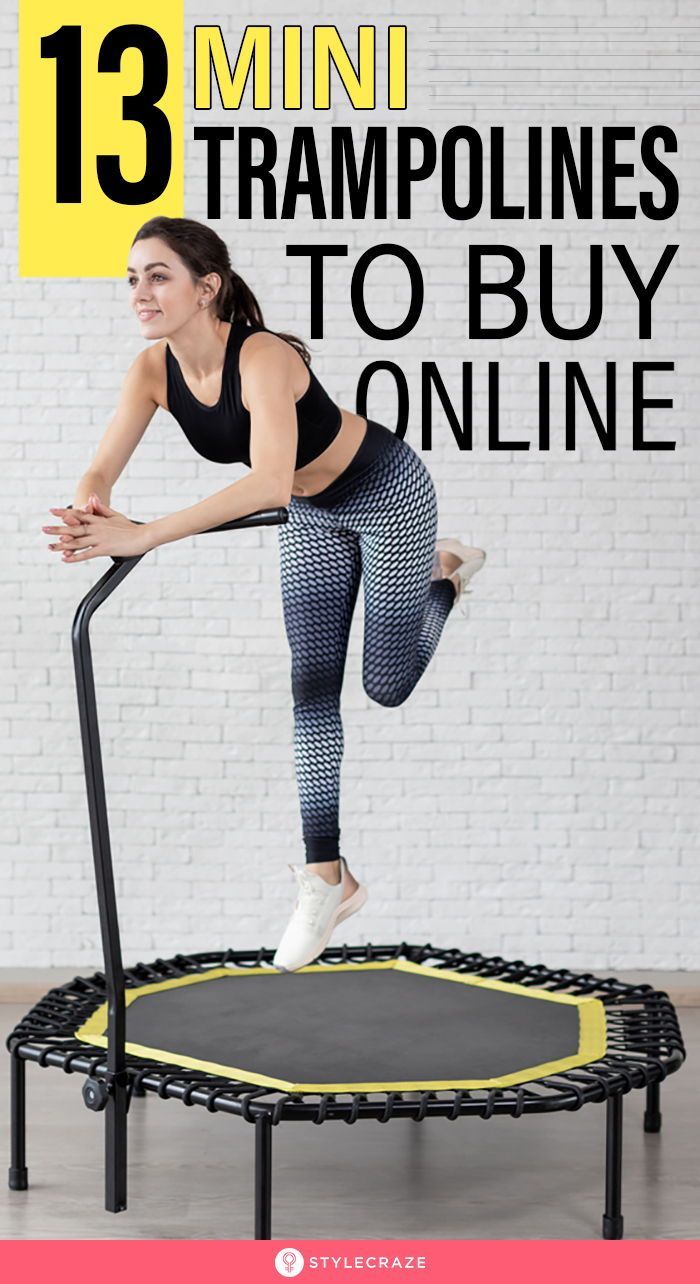 a woman jumping on a trampoline with the text 13 mini trampolines to buy