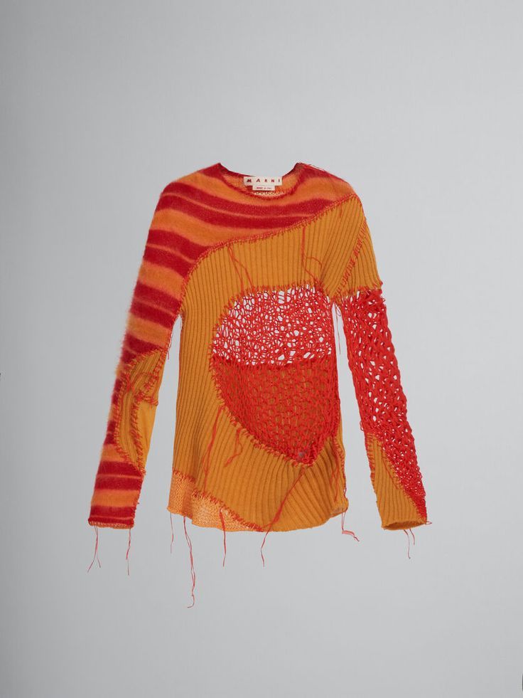 Red and orange patchwork jumper | Marni Marni Crochet, Marni Mohair, Patchwork Jumper, Marni Sweater, Crewneck Sweaters, Designer Sweatshirts, Mohair Knit, Sweaters And Cardigans, Dress Flats