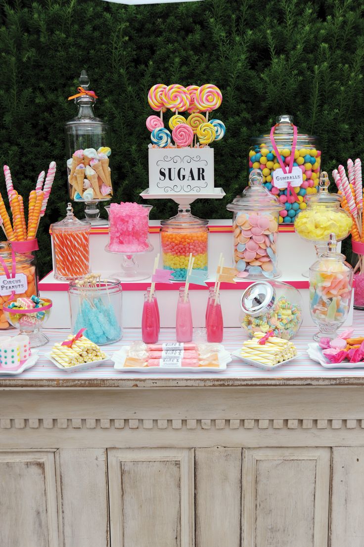 a table with candy and candies on it