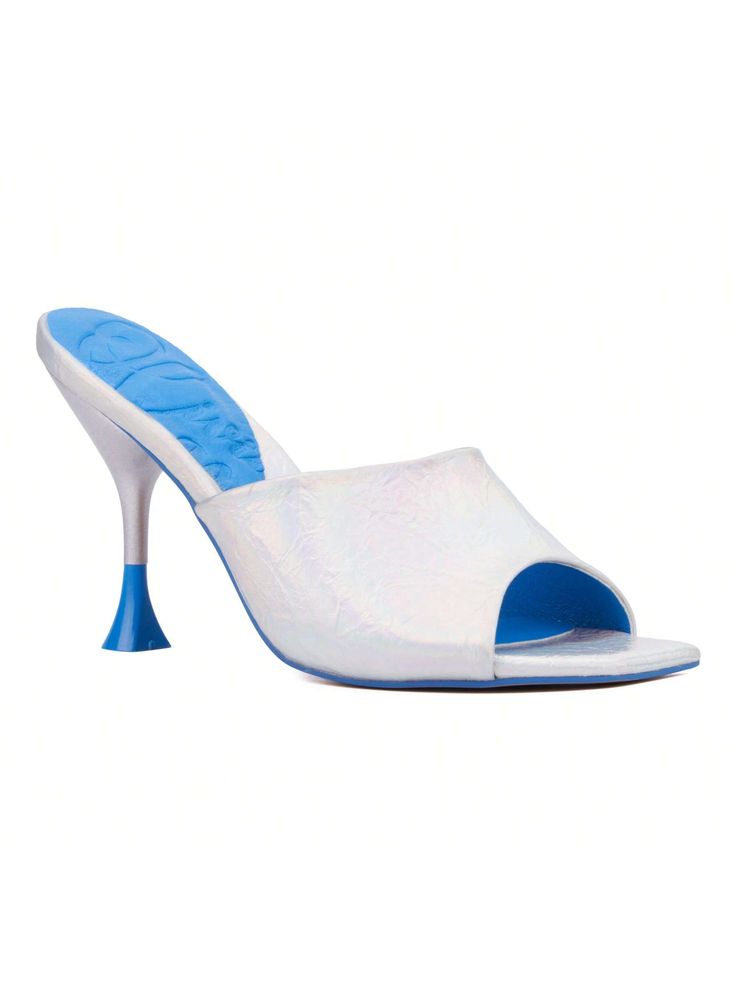 Bright on! Bold colorblocking electrifies the Unspoken slide sandal, finished with a kitten heel. From desk to dinner, it stands out as an eye-catching accent.

•Upper: 100% Polyester
•Outsole: 100% Rubber
•Lining: 100% Polyester
•Heel Height: 4.13Olivia Miller Women's Unspoken Heel Sandal Silver         Women Shoes, size features are:Bust: ,Length: ,Sleeve Length: Modern Blue Mules For Summer, Modern Summer Slides With Branded Heel Counter, Modern Blue Slides For Summer, Summer Evening Slides With Sculpted Heel, Modern Fitted Mules For Summer, Fitted Modern Mules For Summer, Blue Formal Mules With Open Heel, Modern Blue Summer Mules, Blue Mules With Removable Insole