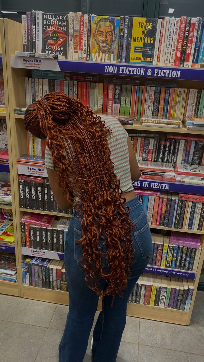 Beautiful Box Braids Black Women, Shells On Braids, Long Ginger Box Braids, Black And Ginger Box Braids, 30 Braids Color, Ginger And Blonde Knotless Braids, Copper Boho Knotless Braids, Colour 350 Knotless Braids, Ginger And Black Braids