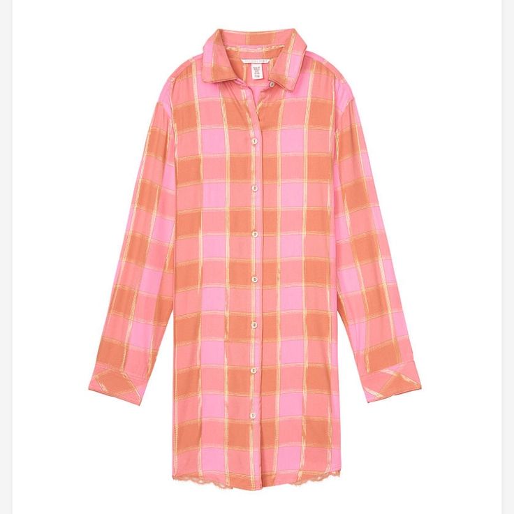 Bedtime-Chic & Comfy-Soft: This Menswear Classic Gets Set For Sleep. Made From Soft, Warm Flannel With A Lightweight Feel. Washed For Softness Relaxed Fit Button Front Curved Hem Hits Above Knee Machine Wash Imported 54% Cotton, 44% Viscose, 2% Other Fibers Exclusive Of Decoration Pink Cotton Sleepwear For Fall, Plaid Long Sleeve Sleepwear With Relaxed Fit, Spring Pink Sleepwear With Button Closure, Pink Sleepwear With Button Closure For Spring, Spring Pink Button-up Sleepwear, Pink Button-up Sleepwear For Spring, Pink Button Closure Sleepwear For Spring, Pink Summer Sleepwear With Button Closure, Spring Plaid Sleepwear