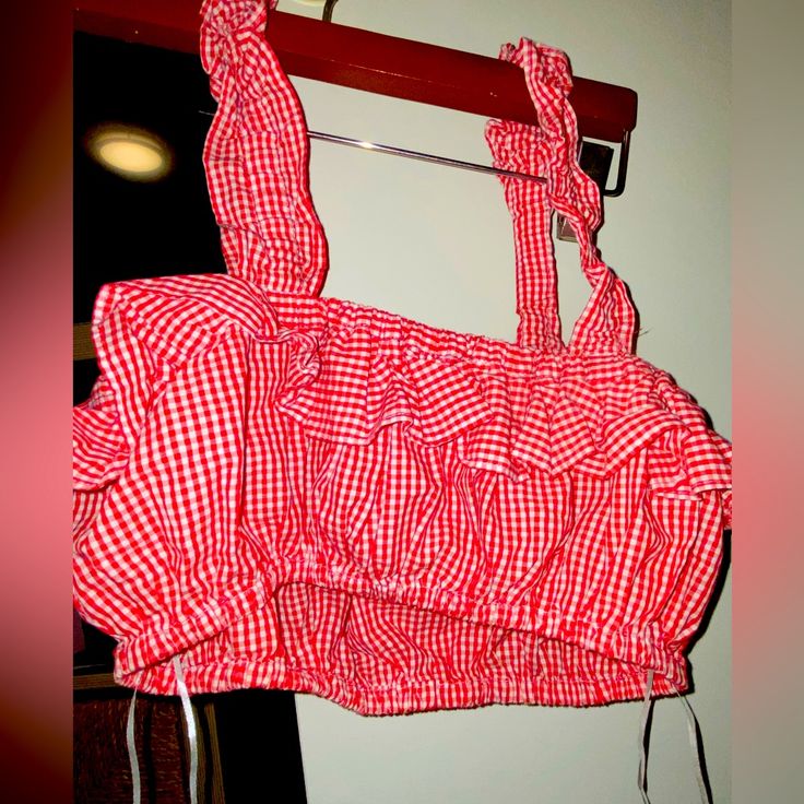 Never Worn! Cute And Sexy. Trendy Red Tops For Picnic, Casual Gingham Cotton Crop Top, Fitted Gingham Crop Top For Summer, Fitted Plaid Crop Top For Summer, Trendy Plaid Crop Top For Spring, Trendy Red Forever 21 Crop Top, Forever 21 Trendy Red Crop Top, Gingham Cropped Top For Summer, Plaid Cotton Crop Top For Spring