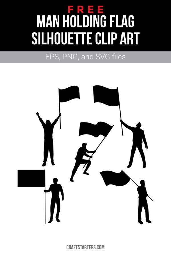 the silhouettes of men holding flags are shown in black and white, with text that reads