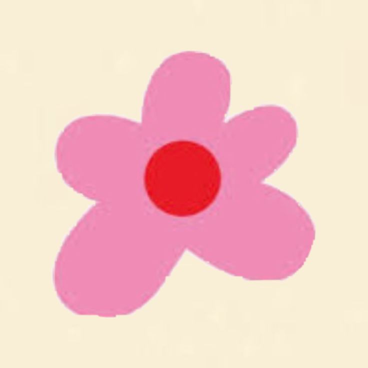 a pink flower with a red center on a beige background