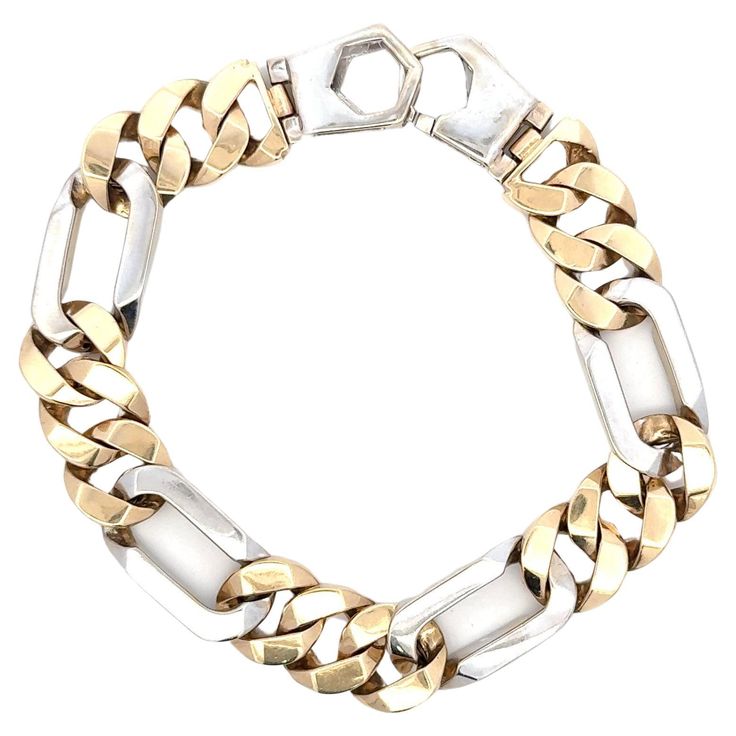 14 Karat white and yellow gold Cuban link bracelet weighing 67.5 grams. More gents bracelets in stock. Mens Link Bracelet, Gents Bracelet, Modern Bracelets, Gold Link Bracelet, White Gold Bracelet, Yellow Gold Bracelet, Cuban Link, Modern Jewelry, Link Bracelets