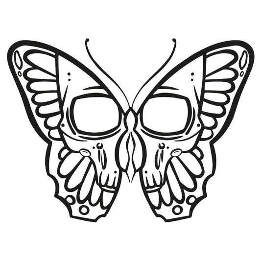 a black and white drawing of a butterfly with glasses on it's wings, in the shape of a skull