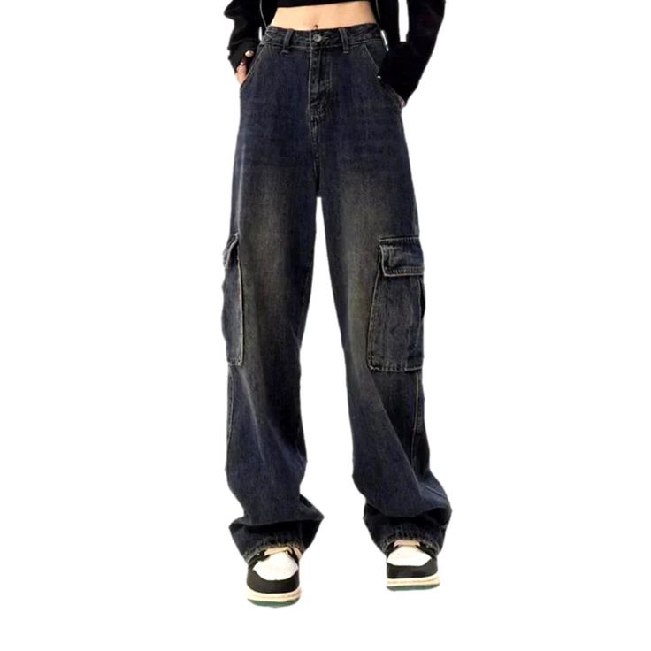 Introducing our 2023 Winter Collection Women's Loose Trendy Jeans an essential addition to your wardrobe for the chilly months ahead! These stylish jeans feature a vintage. baggy fit. dark colors and enduring cargo pockets. with a high-waist and button and zipper closure to make sure you look and feel your best. Distinctive Features: Vintage Baggy Fit: These jeans are designed with a vintage baggy fit for a established look. Dark Colors: Choose from a range of dark colors to best fit your wardro Baggy Mid-rise Jeans For Winter, Winter Baggy Mid-rise Jeans, Streetwear Cargo Jeans For Fall Full Length, Baggy Wide Leg Cargo Jeans For Winter, Fall Streetwear Full-length Cargo Jeans, Baggy Wide-leg Cargo Jeans For Winter, Vintage Baggy Cargo Jeans For Fall, Relaxed Fit Jeans With Pockets For Winter, Winter Jeans With Relaxed Fit And Pockets