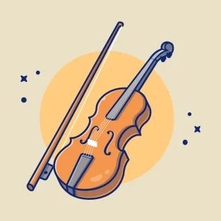 an orange violin and bow with stars around it