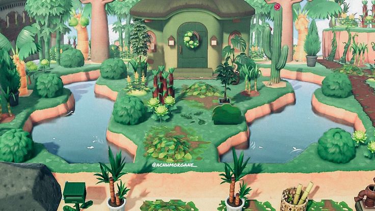 an animated garden with lots of trees and plants