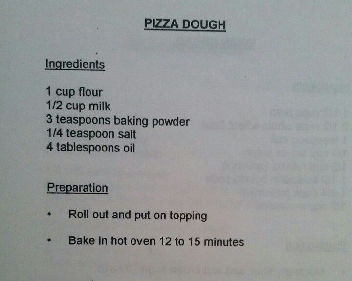 the instructions for pizza dough are shown in black and white letters on a piece of paper