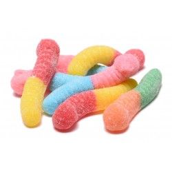 four colorful toy worms laying on top of each other