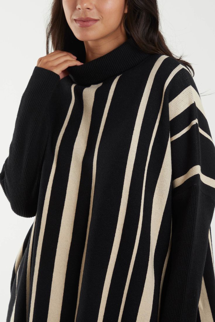 Super cosy roll neck from Blue Vanilla! 50% Viscose, 35% Polyester, 15% Nylon. Black Horizontal Stripe Winter Sweater, Striped Long Sleeve Turtleneck For Winter, Leather Jacket Dress, Twist Front Dress, Blouse Sale, Roll Neck Jumpers, Floral Shirt Dress, Winter Nights, Dinner Date