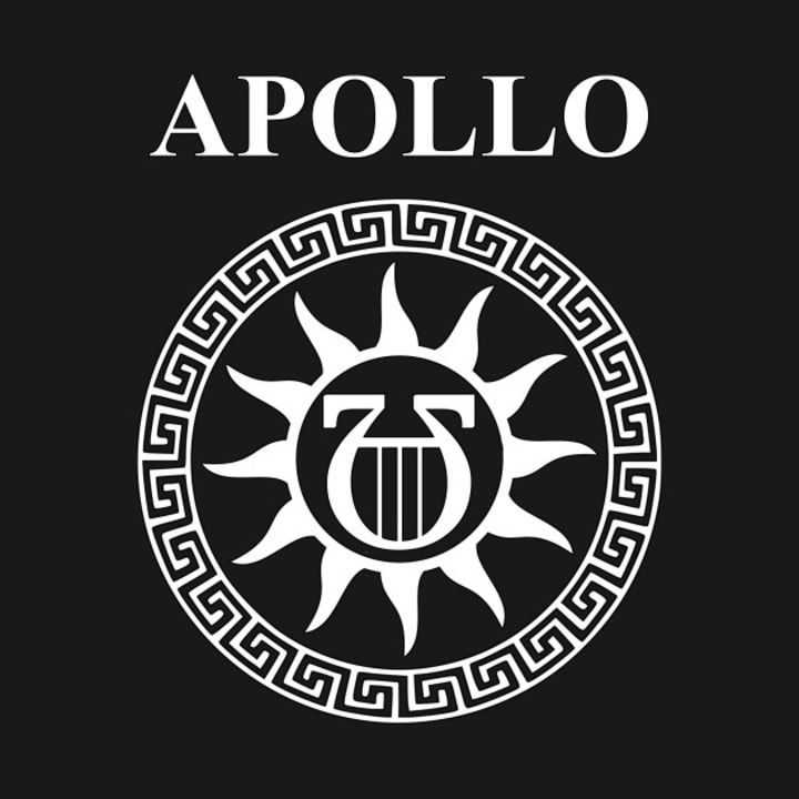 an image of the logo for apollo, which is in white on black