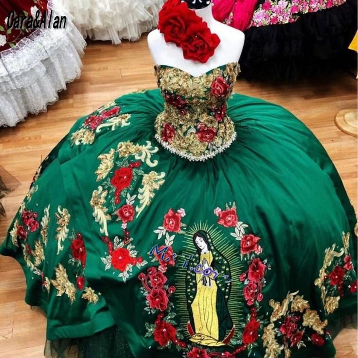 Products Vestido Charro de Quinceanera Floral Applique Quinceanera Dress Sweetheart Sweet 16 Mexican Girls Prom Gowns Vrigen Guadalupe Quince Charro Dresses, Quinceanera Dresses Mexican, Vestido Charro, Mexican Quinceanera, Green Quinceanera Dresses, Mexican Quinceanera Dresses, Quinceanera Themes Dresses, Charro Quinceanera Dresses, Quince Dresses Mexican