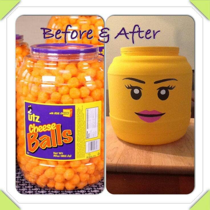 a jar filled with yellow candies next to a plastic container full of oranges