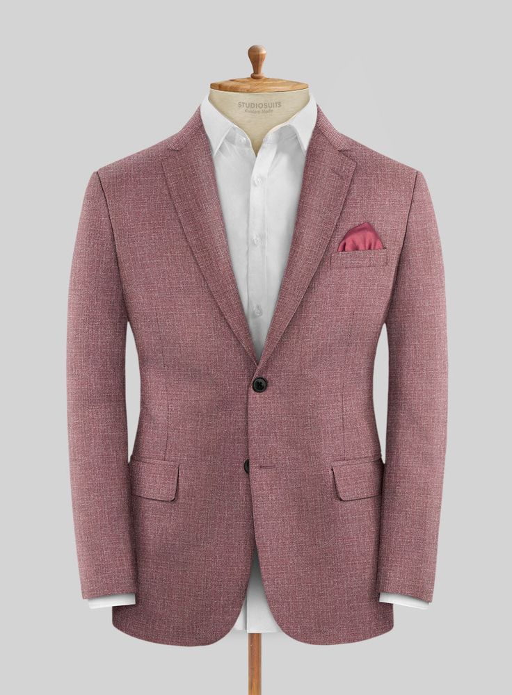 Meet the game-changer: Our Noble Mauve Wool Silk Linen Jacket is your ticket to the luxe life. Meticulously crafted from a lavish blend of wool, silk, and linen, this jacket showcases a sophisticated solid pattern and a distinctive mauve shade, setting you apart with a refreshing departure from conventional colors. More than just clothing, it's a statement of refined elegance. Ideal for summer weddings, upscale garden parties, or any occasion where making a polished impression is paramount.   Ab Luxury Linen Suits For Fall, Luxury Linen Suit For Fall, Luxury Tailored Single-breasted Tweed Jacket, Luxury Linen Tweed Jacket With Notch Lapel, Luxury Single Button Tweed Jacket For Fall, Luxury Single-button Tweed Jacket For Fall, Luxury Single Breasted Tweed Jacket For Semi-formal Occasions, Luxury Linen Tweed Jacket For Business Casual, Luxury Single-breasted Tweed Jacket For Semi-formal Occasions