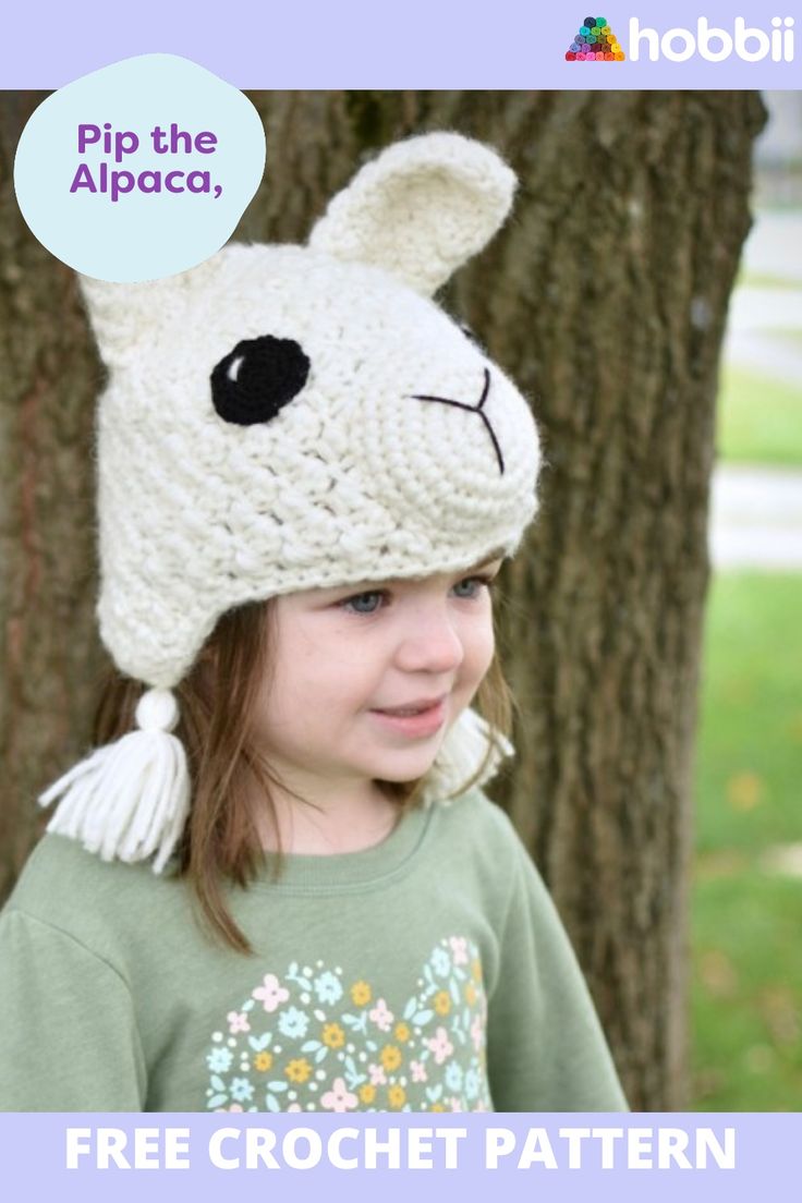 Get started on this DIY project on Pip the Alpaca - Hat  Crochet
 Pattern. SIZE Made to fit head circumference sizes toddler to child (approximately 16-20”). MEASUREMENTS Width: 25.5 cm / 10” Length: 16.5 cm / 6.5” (not including ears and tassels) PATTERN INFORMATION Pip the alpaca hat is a cozy, top down hat made with ear flaps for extra warmth. Pattern pieces are created to make the face and characteristics of Pip, the alpaca!The pattern for Pip the Alpaca - Hat  can be downloaded for free Hat Free Crochet Pattern, Llamas With Hats, Alpaca Hat, Crochet Baby Shoes Pattern, Yarn Cake, Hat Patterns, Toddler Hat, Baby Blanket Pattern