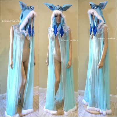 Glaceon Pokemon Ear Cape Robe Cosplay Dance Costume Rave Bra Rave Wear Halloween Burlesque Show Girl Burlesque Accessories, Flareon Pokemon, Rave Halloween, Belly Dancer Costumes, Burlesque Costumes, Burlesque Show, Pokemon Cosplay, Rave Bra, Due Date