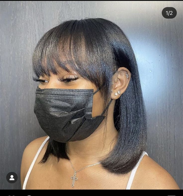 Silk Press Bob, Natural Hair Bangs, Silk Press Hair, Pressed Natural Hair, Silk Press Natural Hair, Natural Straight Hair, Twisted Hair, Short Hair Black, Bangs With Medium Hair