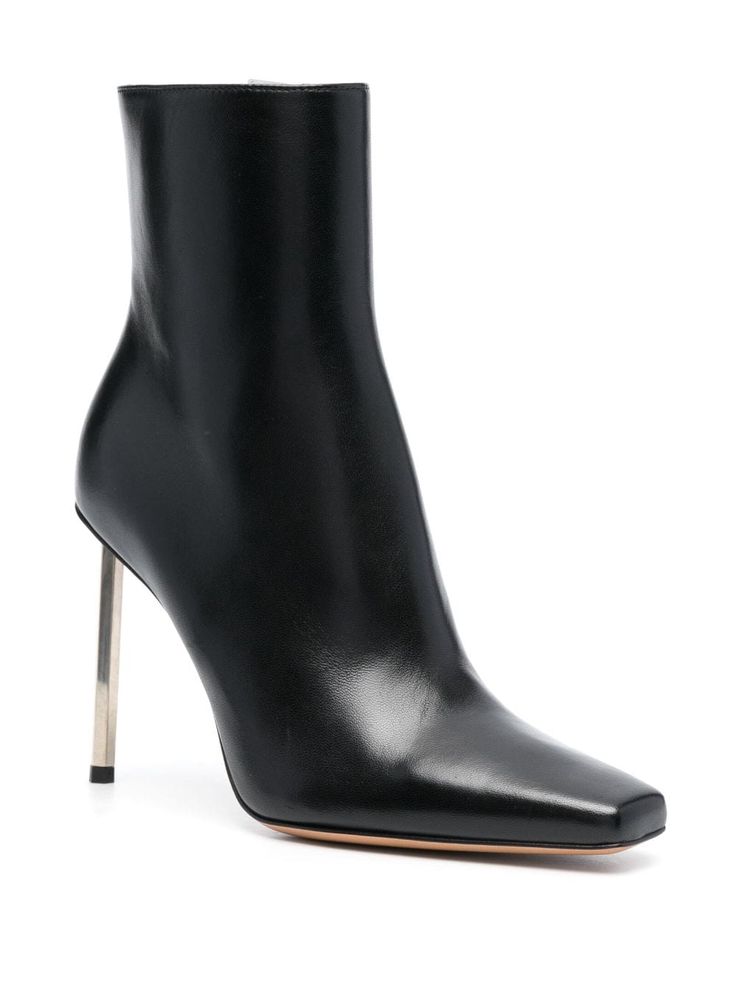 Luxury Ankle-high Calf Leather Boots, Luxury Ankle-high Calf Leather Heeled Boots, Luxury Ankle-high Heeled Boots With Leather Lining, Designer Ankle-high Boots With Sculpted Heel, Black And White Boots, Black Leather Boots Farfetch, Lipstick Bag, Chain Strap Bag, Ankle Boots Black