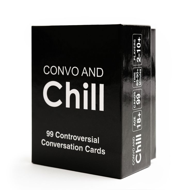 a black box with white lettering on it that says convo and chill, the conversation cards