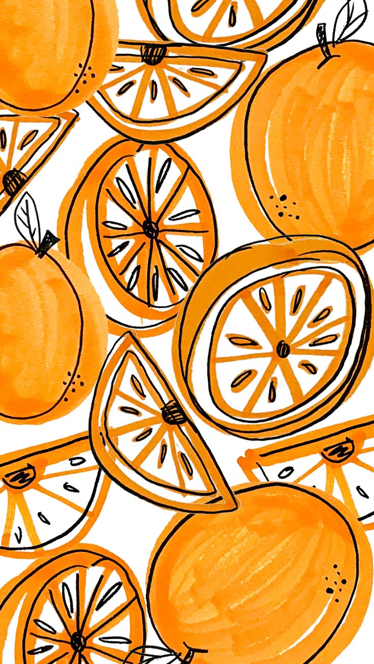 an image of oranges and lemons on a white background that is drawn by hand