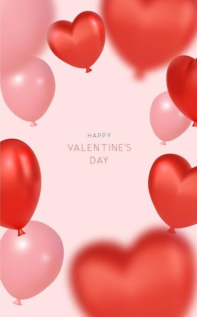 valentine's day card with red and pink balloons in the shape of heart shapes