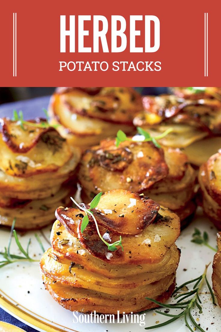 the cover of herbed potato stacks